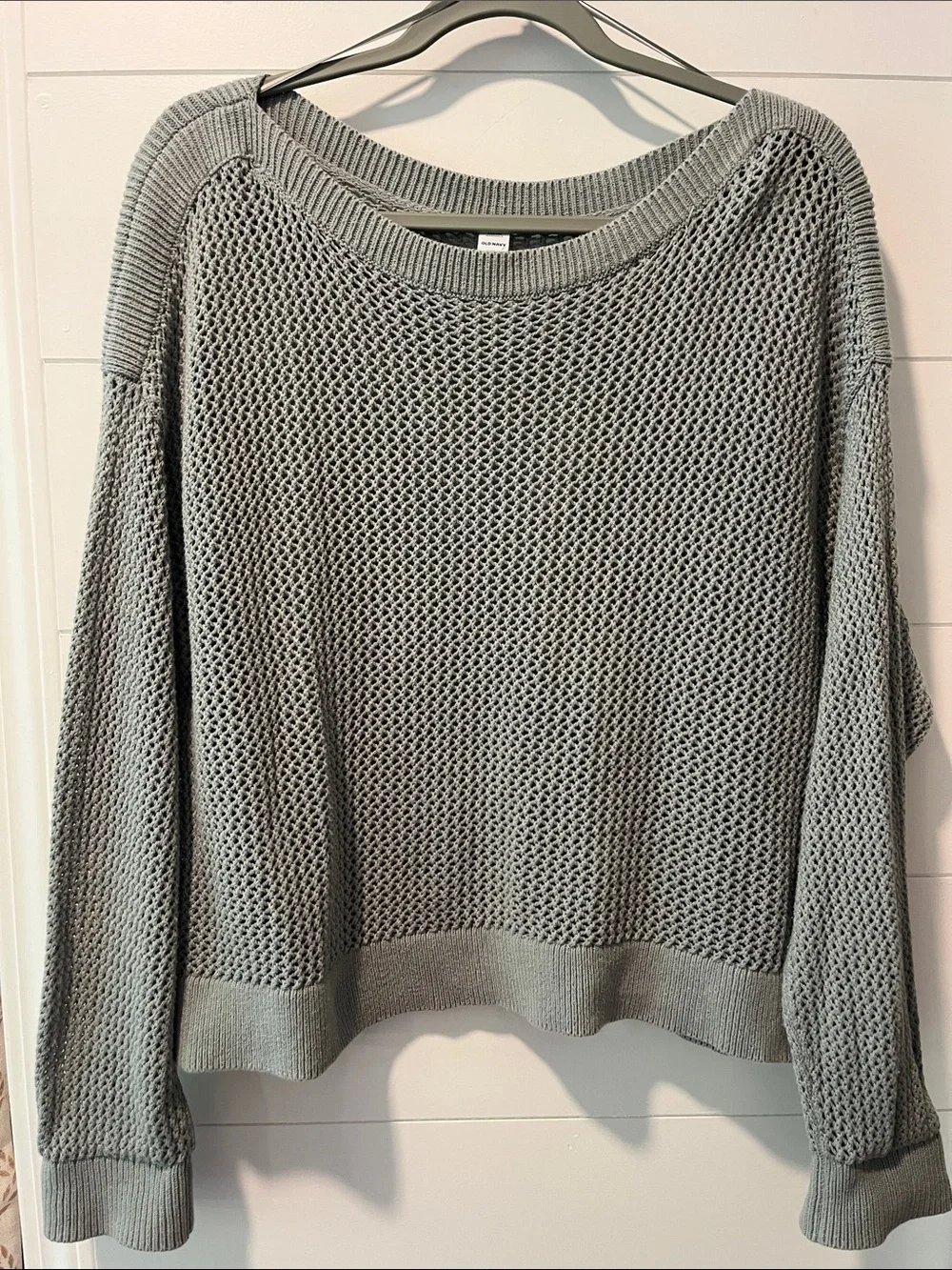 Old Navy Light Sage Green Open-Knit Scoop Neck Sweater